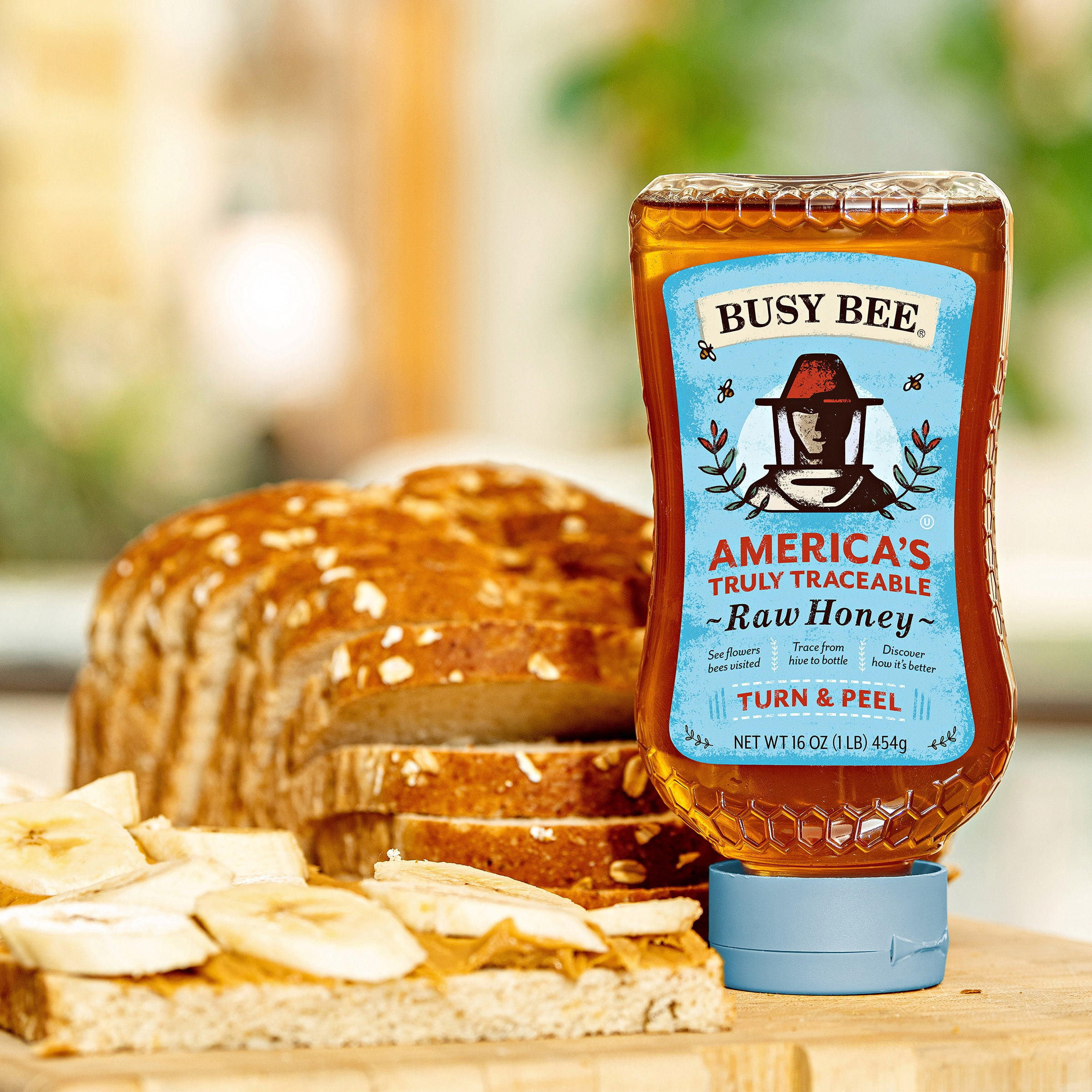 Busy Bee Raw USA Honey, 100% Traceable, 16 oz Squeeze Bottle, Peel The Back Label to Trace, No Allergens