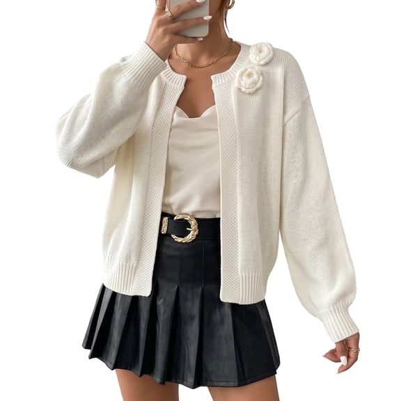 Cardigan Sweaters for Women Long Sleeve Knitted Sweater Open Front Solid Color Outerwear Coat Tops for Casual Wear