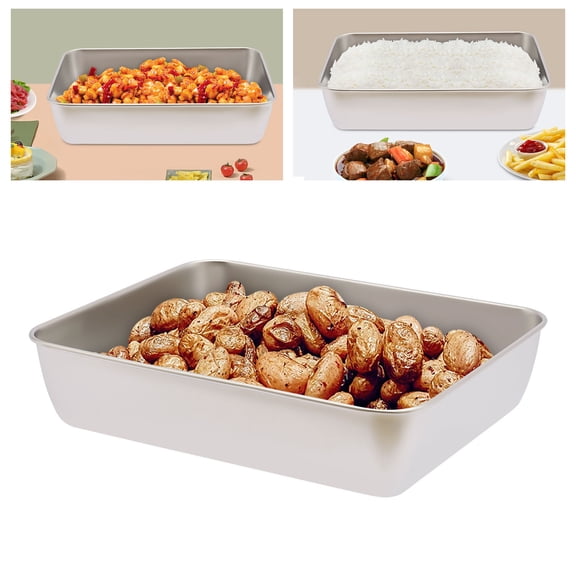 Wildnix SUS304 Stainless Steel Lasagna Pan with Flat Bottom, Round Corners, Large Size for Roasting and Baking, Easy to Clean