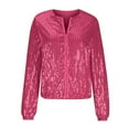 thumbnail image 5 of HomeDM Sequin Jacket for Women, Long Sleeve Front Zip Up Sparkle Casual Loose Fit Jacket Outerwear, Hot Pink, 5 of 7