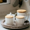 thumbnail image 4 of HPC Decor 12in Round Gray Wood Beaded Tray - Decorative Living Room, Coffee Table, Kitchen Table, Dining Room or Farmhouse Serving Tray, 4 of 6
