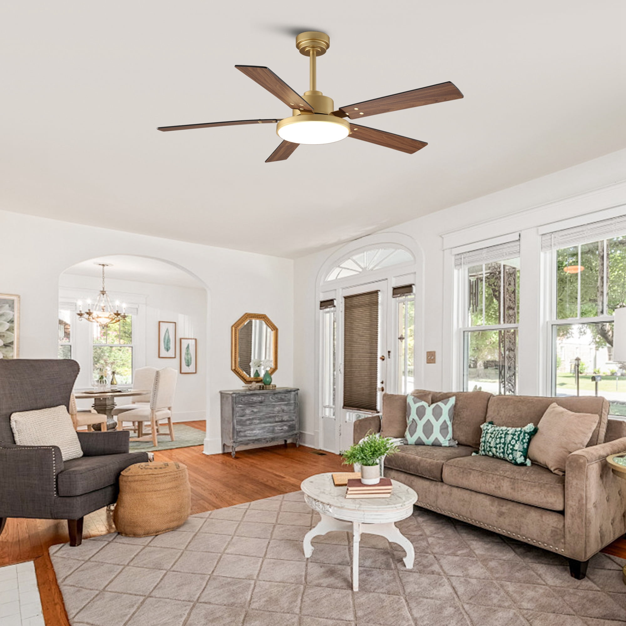 52" Modern Gold DC Motor Smart Ceiling Fan with Integrated LED Light and Remote,App Control
