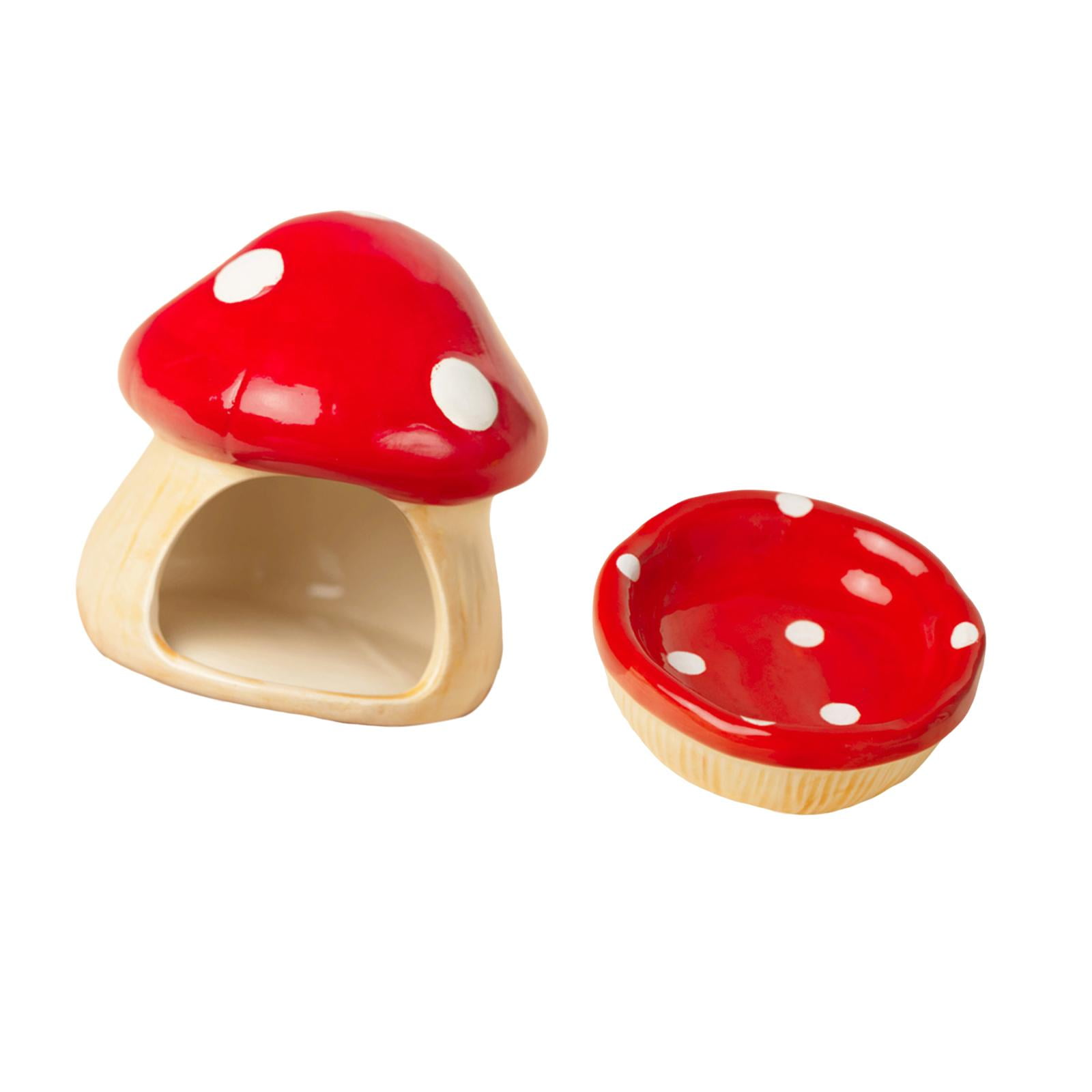 Bothyi Ceramic Hamster House Hamster Hideout Cartoon with Food Bowl Mushroom Shaped for Red