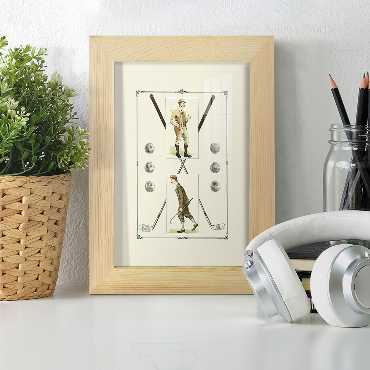 Golfers: H. Hutchinson & John Ball -Framed Print w/glass-Natural Wood