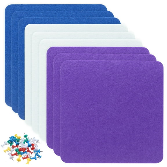 Uxcell Felt Board Tiles, 9 Pack Self Adhesive Square Pin Board with Push Pins