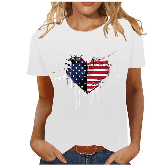 Cavosen Womens Shirts Crewneck Short Sleeve Crew Neck Casual Patriotic Tee 250 Years Red White and Blue Graphic Shirt Summer Loose Tops