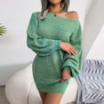 thumbnail image 2 of Herrnalise Women’s Dresses Summer 2024 Autumn And Winter Fashion One-word Collar Off-Shoulder Lantern Sleeve Knitted Sweater Dress S-L, 2 of 7
