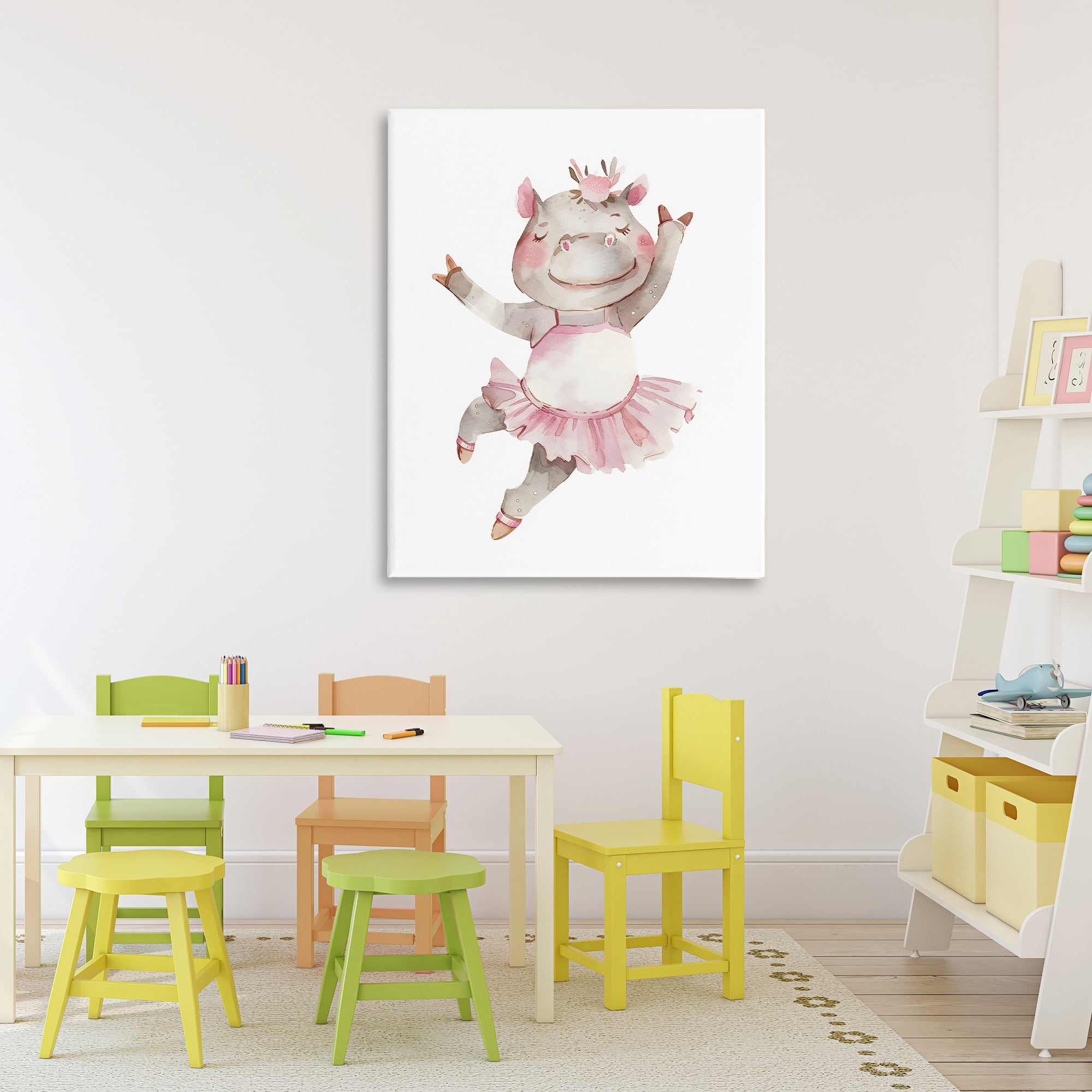 Stupell Industries Ballerina Hippo in Tutu Canvas Wall Art, design by LSR Design Studio