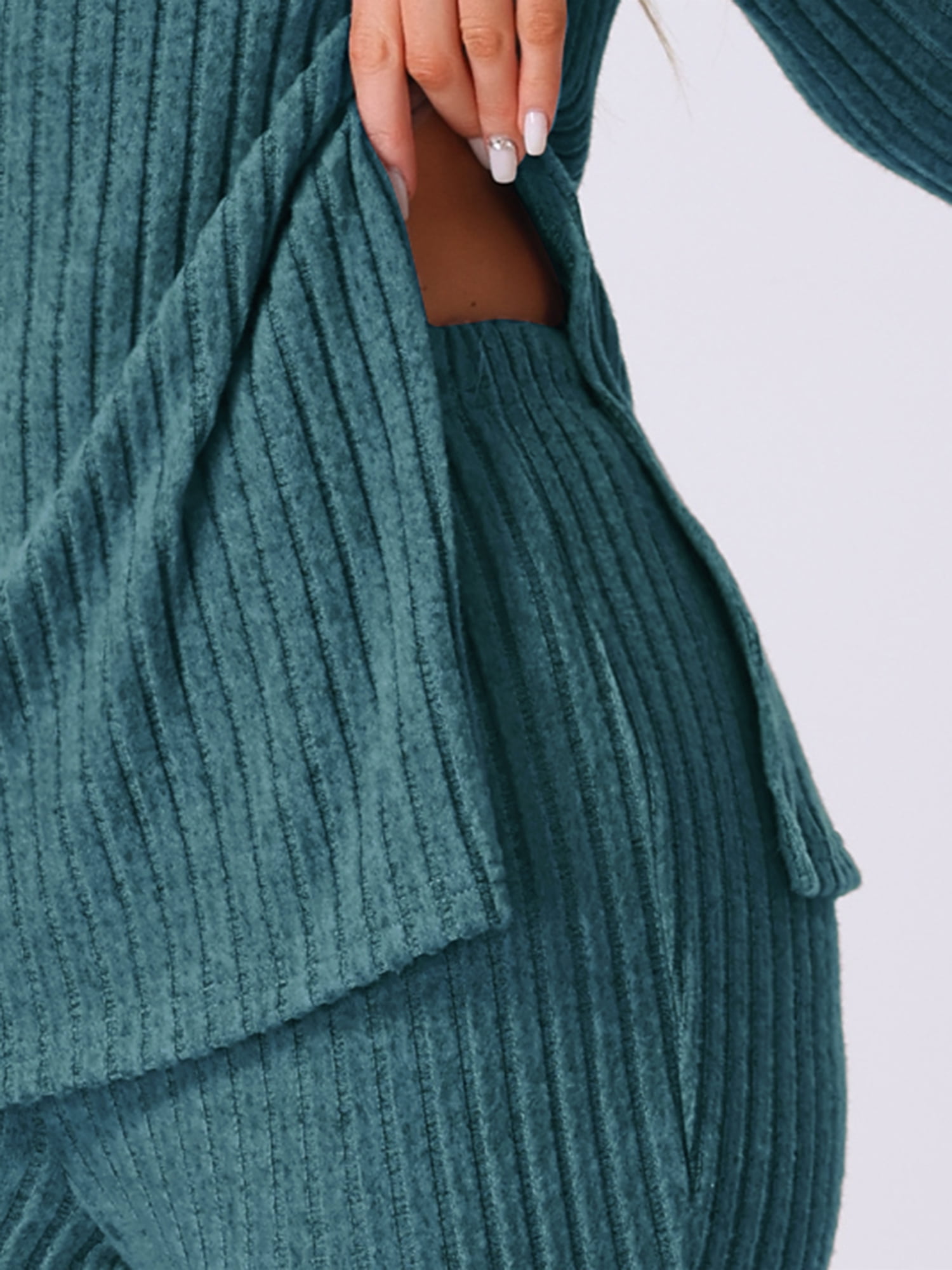 DARING DIVA Women's Ribbed Knit Lounge Set Pajama Sets Matching Outfits M Peacock Blue