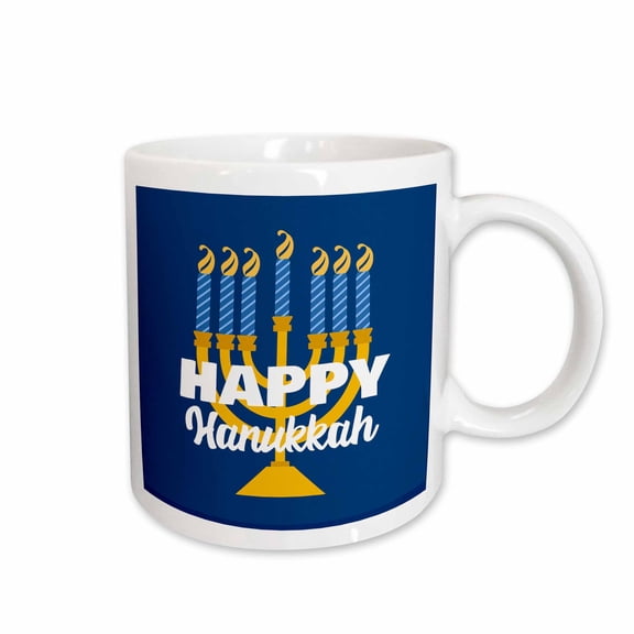 3drose, Happy Hanukkah Blue Menorah, 11oz Mug