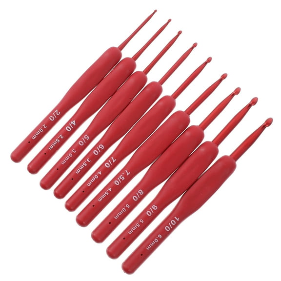 ROSENICE 9Pcs Crochet Hook Aluminum Knitting Lovers with Red Practical Handle Design