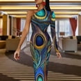 thumbnail image 3 of Unique Peacock Feather Long Dress Female Colorful Print Party Maxi Dress Spring Kawaii Bodycon Dresses Side Split Custom Clothes, 3 of 5