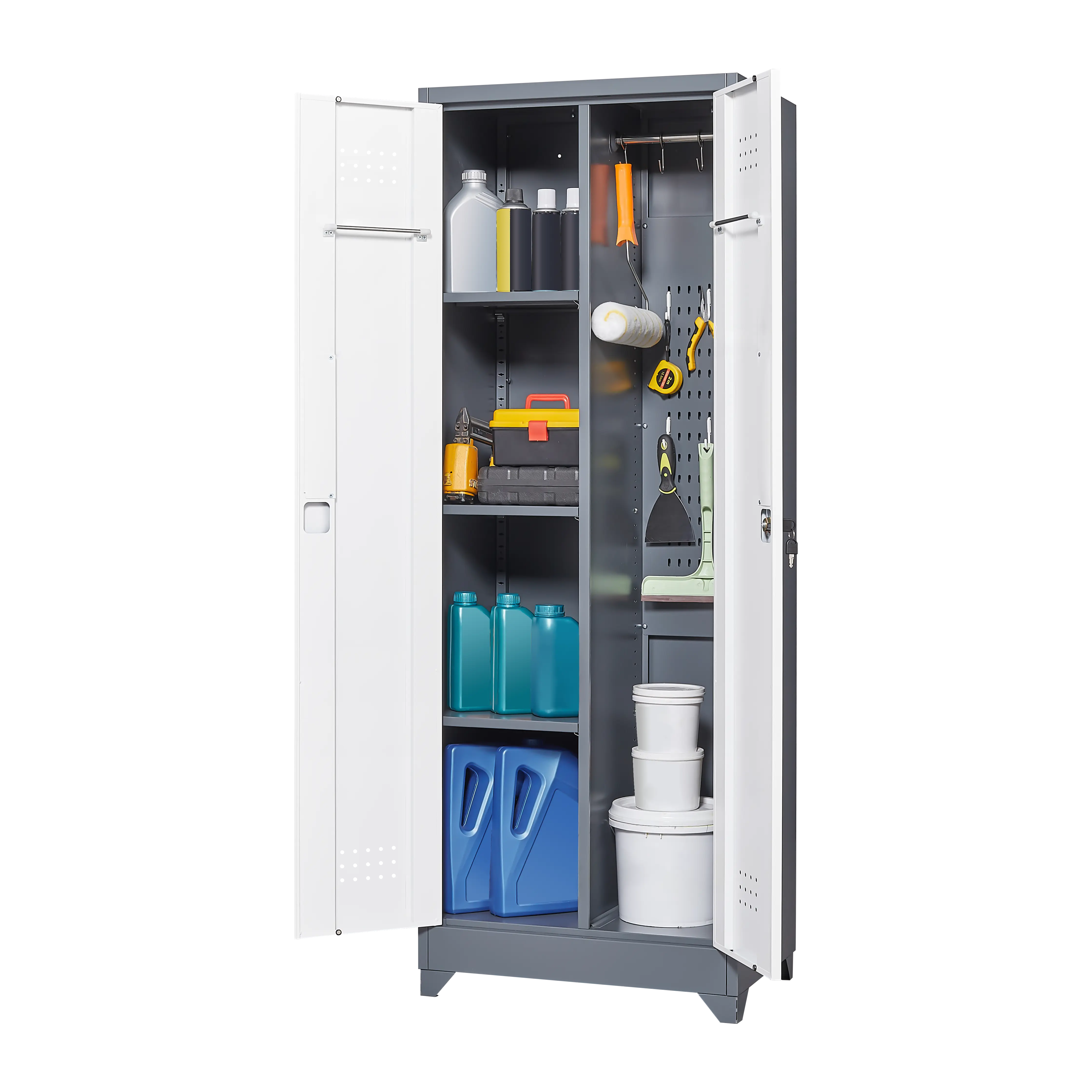 Aukfa 65" Metal Garage Storage Cabinets, Lockable Broom Closet Storage Cabinet with Shelves for Basement/Office/Laundry Room, White