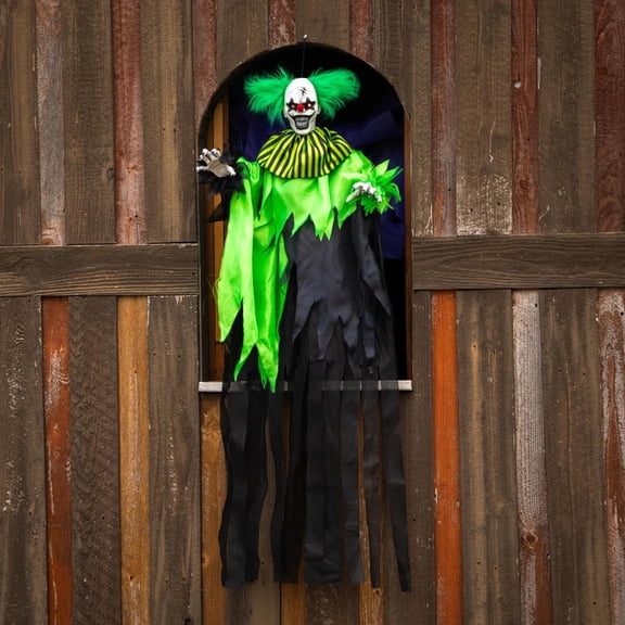 Morris Costumes 4 ft Hanging Animated Green & Black Clown Decoration - Black