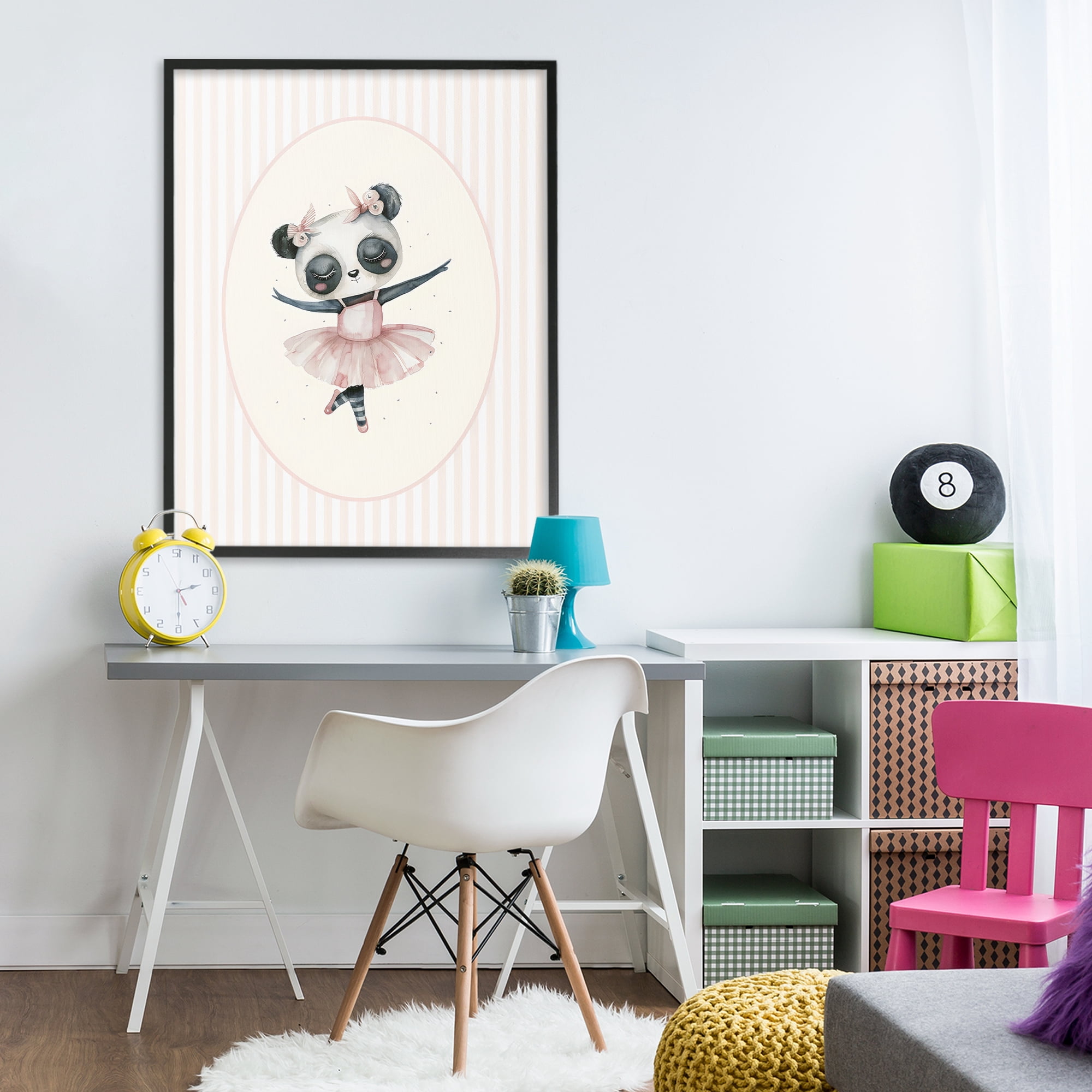 Stupell Industries Nursery Ballerina Panda Striped Black Framed Giclee Art, design by LSR Design Studio
