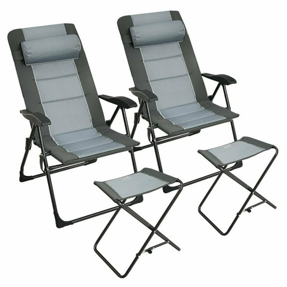 Spaco Set of 2 Outdoor Patio Folding Dining Chair with Ottoman Set Recliner Adjustable for Garden, Balcony, Poolside, Gray
