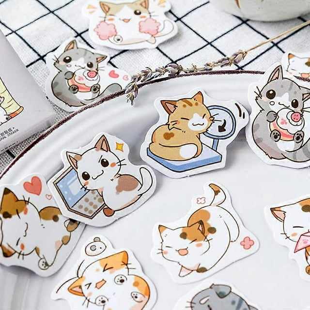 Small Size Scrapbook Stickers, 45pcs Doraking Boxed DIY Decoration Super Cute Cats Stickers for Laptop Planners Scrapbook Suitcase Diary Notebooks Alb