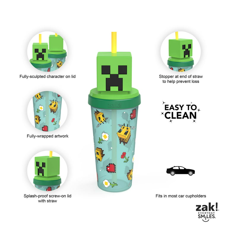 Minecraft Plastic Tumbler With Straw, Creeper, Glasses & Drinkware, Household