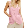 thumbnail image 2 of Summer Scoop Neckline Women Solid Slim Fit Button Down Vest Waistcoat Tops, 2 of 8