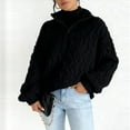 thumbnail image 5 of Fleece Quarter Zip Pullover Women Cable Knit Cozy Fuzzy Sherpa Sweater Oversized Long Sleeve Soft Half Zip Sweatshirt Black XL, 5 of 7