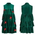 thumbnail image 5 of BiZtdJrK Womens Christmas Tree Costume Sleeveless Layered Ruffled Velvet Mini Dresses Plush Santa Hats and Bow Matching Sets, Green, M, 5 of 9