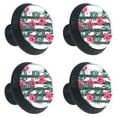 thumbnail image 2 of 4 Pcs Tropical Leaves Red Flowers Black Stripes Knobs for Kitchen Cabinet Cupboard Dresser Bookcase Drawer Pulls Handles Round Home Decor, 2 of 8
