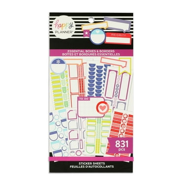 Happy Planner 30 Sheet Value Sticker Pack, Essential Boxes & Borders Theme, 831 Stickers Total