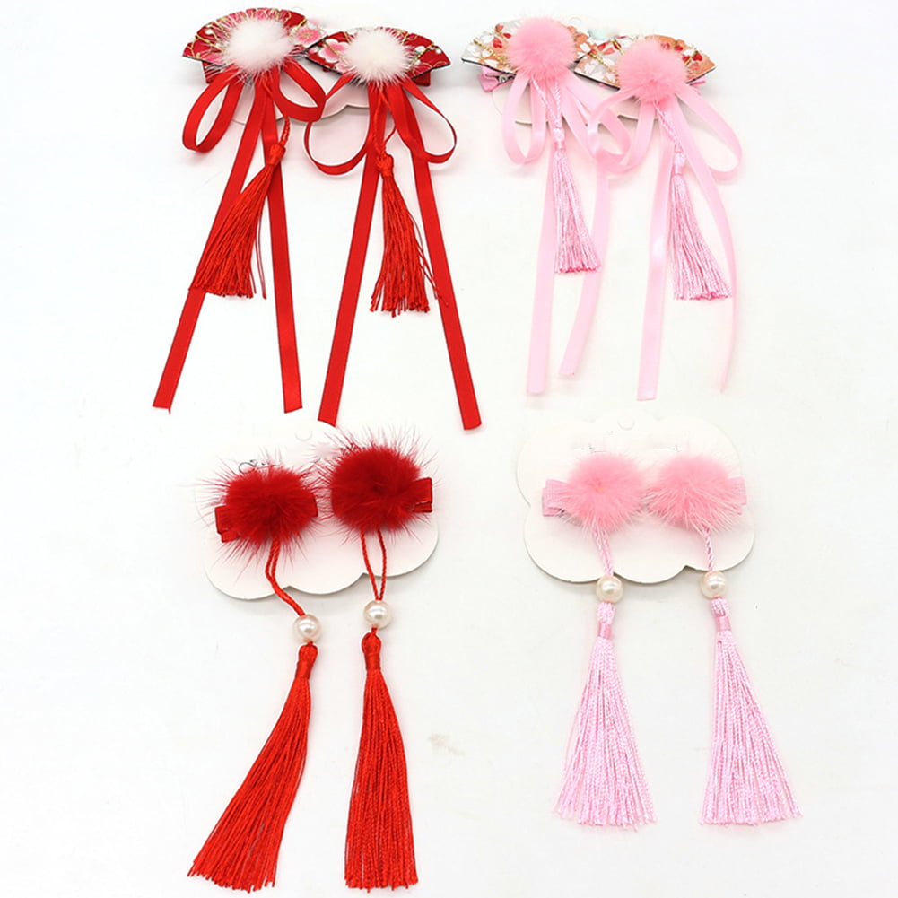 Accessories Tassel Hair Clips Chinese Traditional New Year Flower Hairpins 