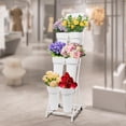 thumbnail image 3 of 3 Tier Metal Flower Display Stand with 6 Buckets, Moving Flower Bucket Stand with Wheel, Flower Display Stand for Home, Balcony, Garden, Flower shop, Club (White), 3 of 7