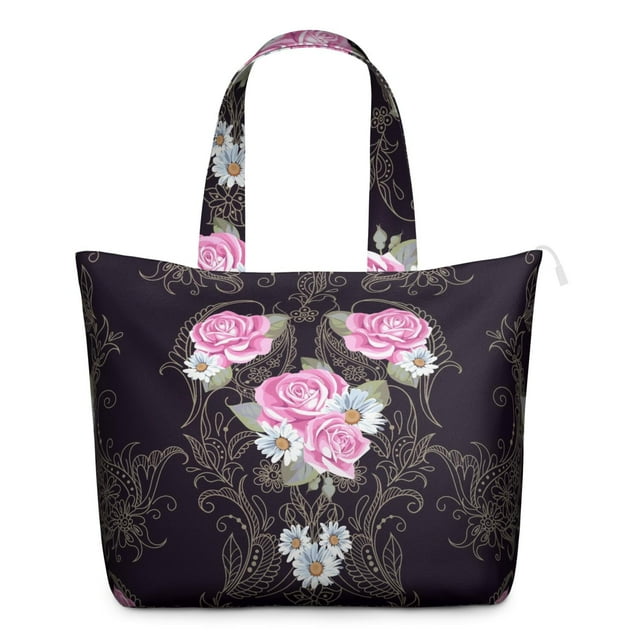 Decorative Paisley Print Duffel Bohemian Chic Weekender Bag with Artistic Floral Pattern, Vintage Mala Inspired Design