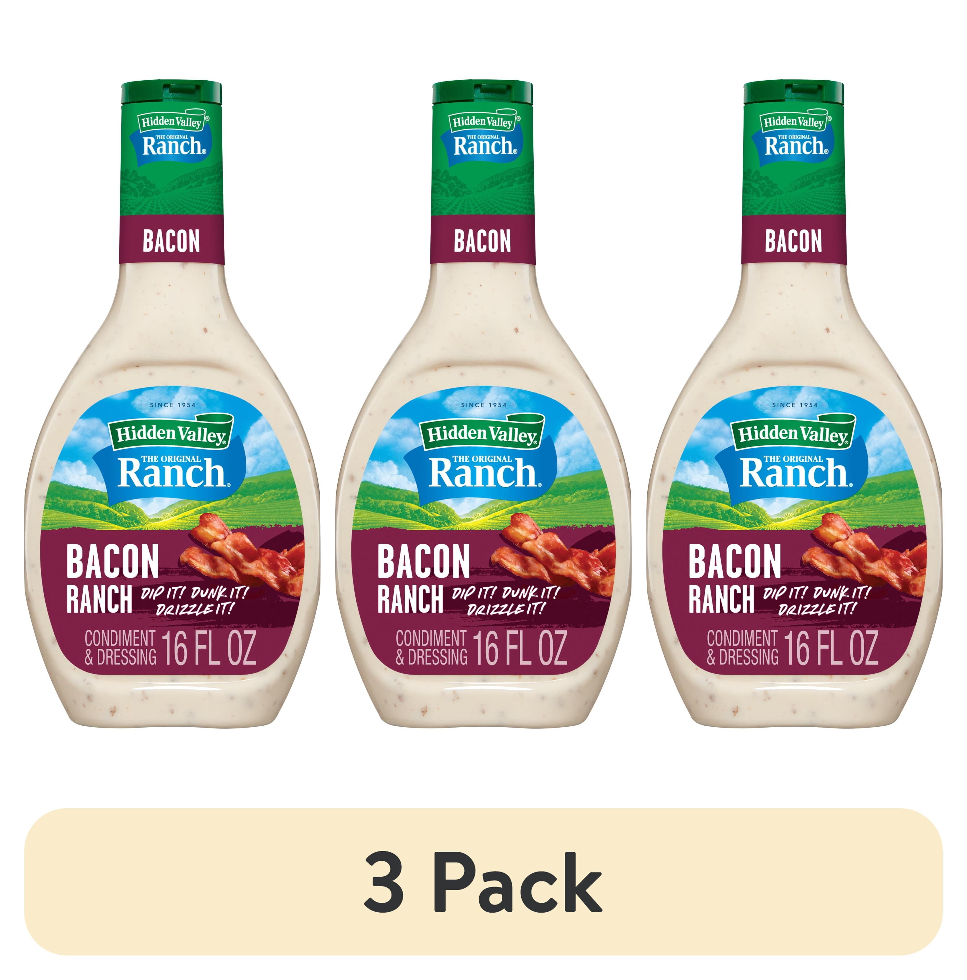 (3 pack) Hidden Valley Bacon Ranch Dip Sauce Condiment & Dressing, 16 fl oz Squeeze Bottle