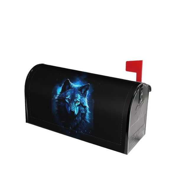PHELIKA Galaxy Wolf Blue Magnetic Mailbox Covers Post Letter Box Cover Standard Size 21"H x 18"W