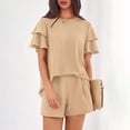 thumbnail image 5 of Two Piece Sets for Women 2026 Spring Summer Ruffle Sleeve Lounge Matching Shorts Set Casual Beach Vacation Clothes Beige S, 5 of 7