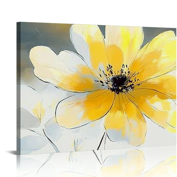 FCXZI Yellow Flowers Wall Floral Pictures for Bathroom Abstract Canvas Flowers Wall Decor Botanical  Print for Living Room Bedroom Home Decor Canvas painting 16x12in