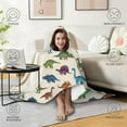 thumbnail image 4 of Wearable Blanket,Beige Colorful Dinosaurs Pattern Hooded Wearable Flannel Blanket for Adults & Teens,Winter Poncho Shawl Wrap Cape Cozy Anti-Pill,60"x80", 4 of 5