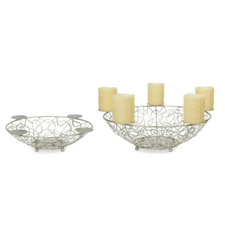 UPC 762152839210 product image for Set of 2 Silver Metal Display Bowls with Candle Holders 14