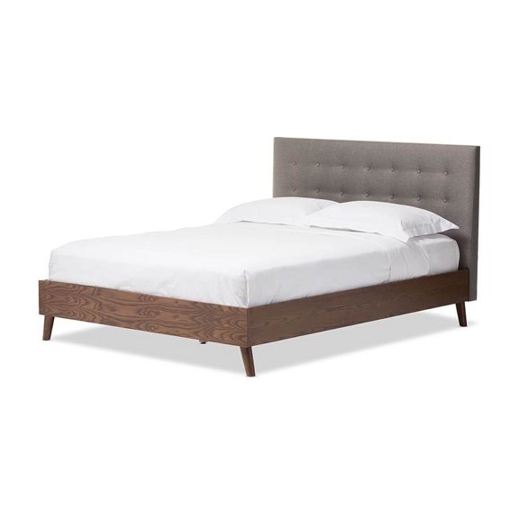 Baxton Studio Alinia Tufted Queen Panel Platform Bed in Gray