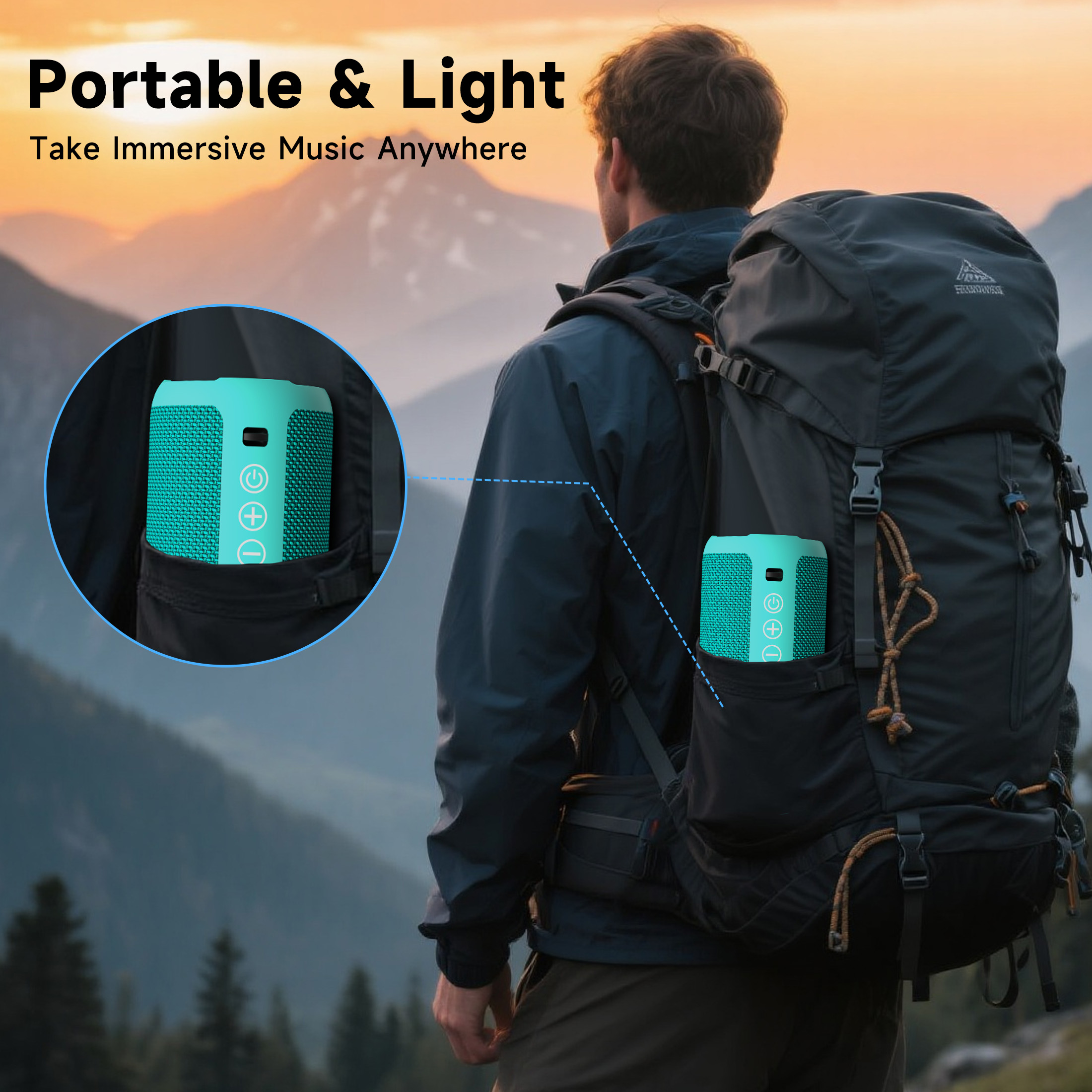 Solorage Portable Bluetooth Speaker IPX7 Waterproof, 24W Loud Sound, Deep Bass, Bluetooth 5.3, 30H Playtime, Wireless Stereo Pairing, LED Lights, for Home/Beach/Party/Outdoors-Blue Green