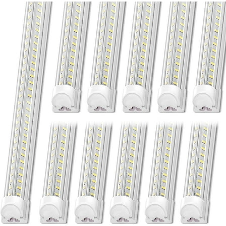 LED Shop Light, 8FT 120W 18800LM 5000K, Daylight White, V Shape, Clear Cover, Hight Output, Linkable , T8 LED Tube Lights, for Garage 8 Foot with Plug (Pack of 10)
