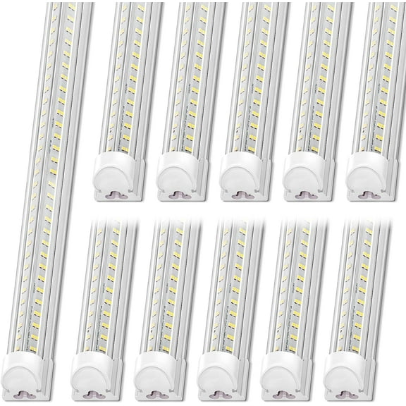LED Shop Light, 8FT 120W 18800LM 5000K, Daylight White, V Shape, Clear Cover, Hight Output, Linkable , T8 LED Tube Lights, for Garage 8 Foot with Plug (Pack of 10)