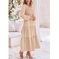 thumbnail image 3 of Vestido midi PRETTYGARDEN para mujer con cuello en V fruncido, línea A, color albaricoque, 3 of 9