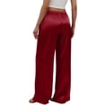 thumbnail image 4 of Womens Silk Satin Pajama Pants Soft Comfy Loose Pj Pants Drawstring Elastic Waist Wide Leg Lounge Bottom with Pockets Red L, 4 of 5