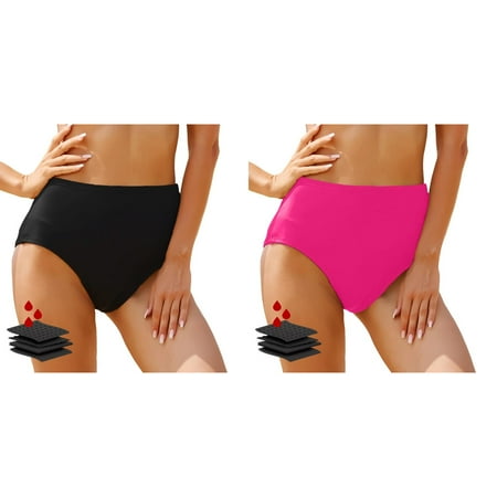 2-Pack Women s Black High Waisted Bikini Bottoms Retro Basic Full Coverage Swimsuit Mid Waist Bathing Suit Bottom Swim Pants for Men 2mm Womens Swimsuit with Shorts Swim Leggings Bathing Suit Cov