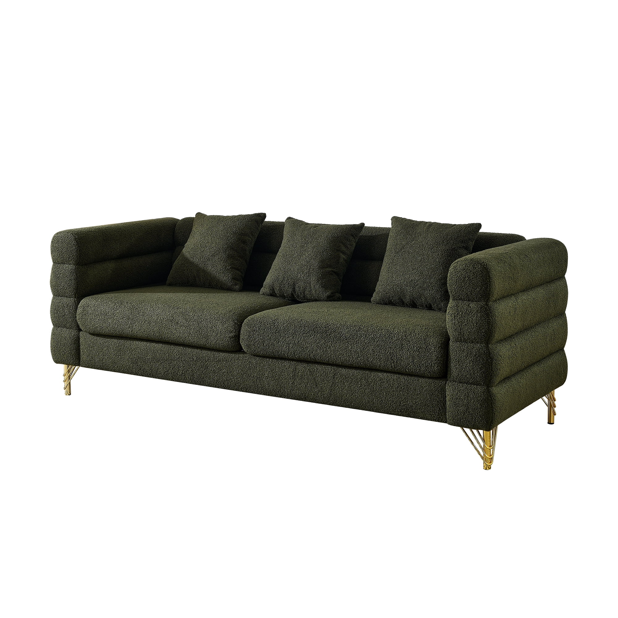Kadyn 81" Loveseat 3 Seater Sectional Sofa, Fabric Sofa with 3 Pillows, Upholstered Sofa Couch for Living Room, Green
