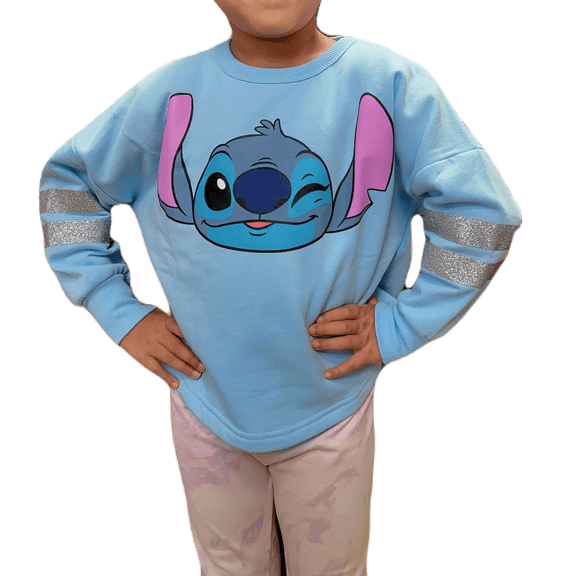Disney Stitch Aloha Youth Girl's Long Sleeve Sweatshirt, Light Blue
