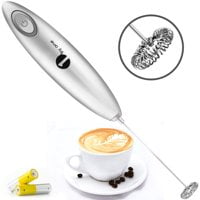 SIMPLETASTE Milk Frother Handheld Electric Foam Maker, Drink Mixer with Stainless Steel Whisk for Cappuccino, Bulletproof Coffee, Latte, Black, with Stand, Battery Operated