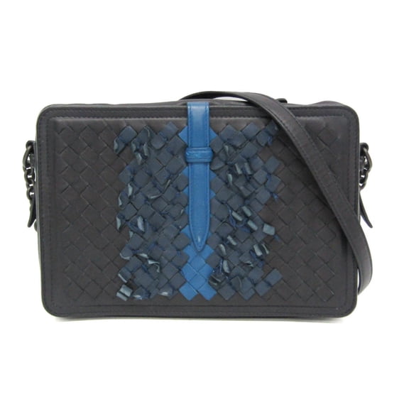 Pre-Owned Bottega Veneta Intrecciato Women's Leather Shoulder Bag Blue,Dark Navy