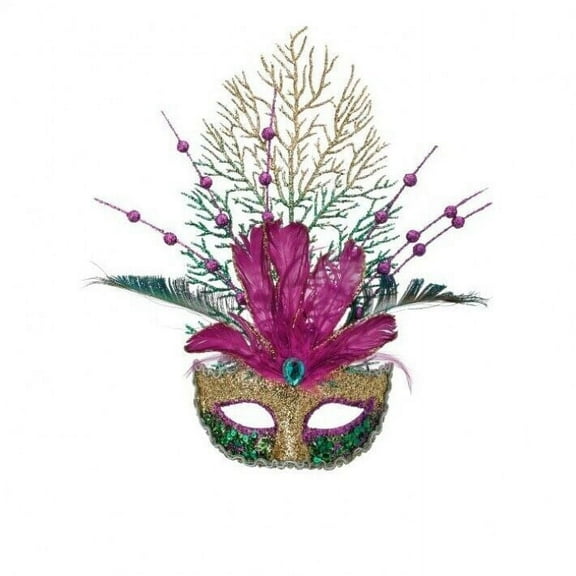 Regency International 14" Glitter with Feather Mardi Gras Mask Ornament