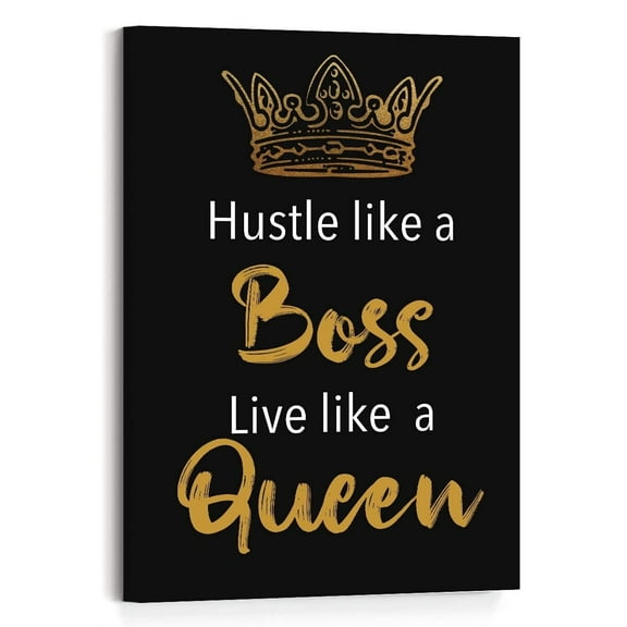 Hustle Like A Boss Live Like A Queen Canvas Wall Decor,Inspirational Quotes Office Wall Art,Motivational Canvas Girl Women Home Office Bedroom