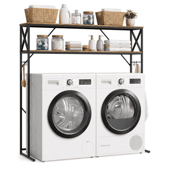 Laundry Over The Washer and Dryer Storage Shelf, 2 Tiers Laundry Room Freestanding Shelf with Adjustable Shelves